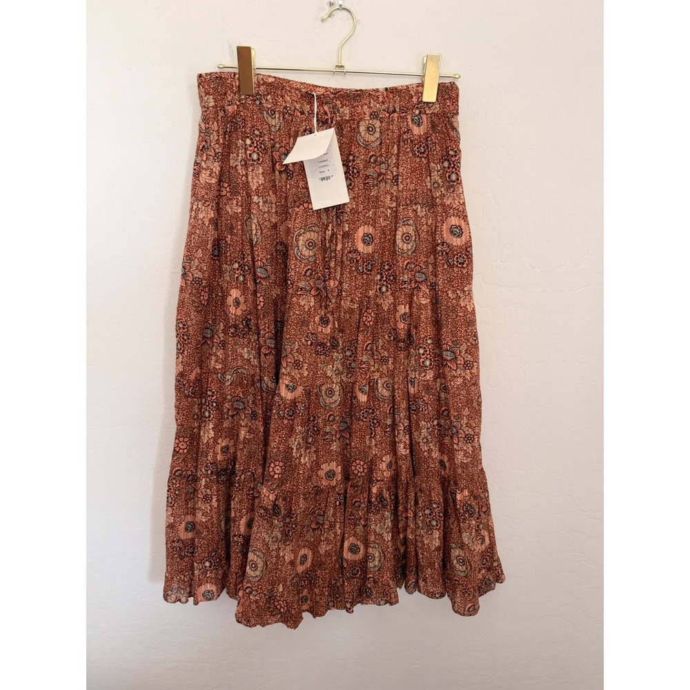 ULLA JOHNSON Verity Skirt Rosebud Floral Tiered Midi Bohemian Western Size 8 NEW